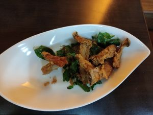 Deep fried king oyster mushrooms at Guan Shi Yin Organic Lifestyle in Taichung