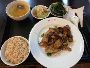 Main+ 2 side dishes+rice at Guan Shi Yin Organic Lifestyle in Taichung