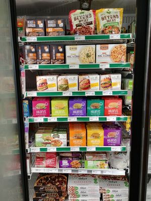 Green price channels indicate designated vegan sections, but there are other vegan products mixed into aisles with similar non-vegan products. Yellow price channels are Gluten-Free. at Choices Natural Market in Loves Park