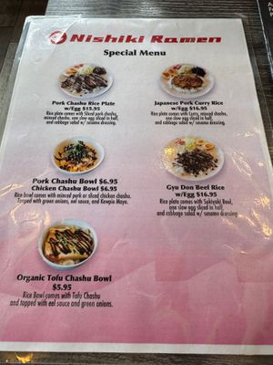 Special Menu at Nishiki Ramen in San Diego