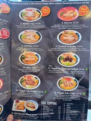Menu at Nishiki Ramen in San Diego