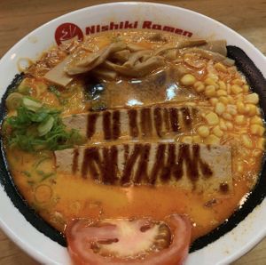 Vegan ramen with house hot sauce at Nishiki Ramen in San Diego