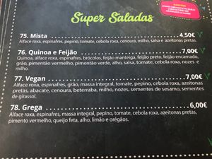 Ementa  at Super Juice in Praia Da Rocha
