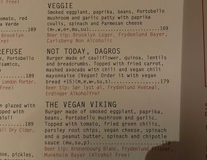 Vegan and vegetarian menu at Dognvill Bar and Burger in Stavanger