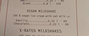 Vegan milkshake options at Dognvill Bar and Burger in Stavanger
