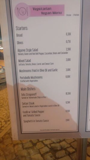 Full page of Vegan options at C19 in Albufeira