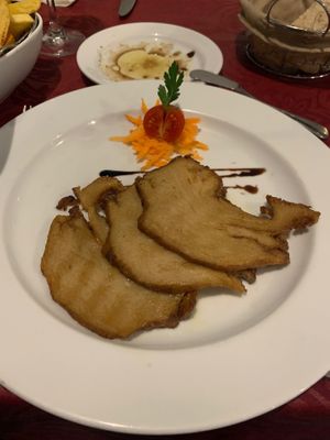 Setain steak with mix salad and hand cut chips  at C19 in Albufeira