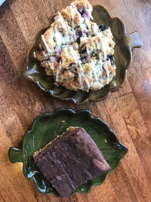 Blueberry scone and cookie dough brownie  at Sweet Alchemy Bakery and Cafe in Essex Junction