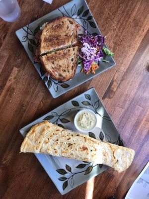 Seitan reuban and Indian dosa with coconut chutney at Sweet Alchemy Bakery and Cafe in Essex Junction