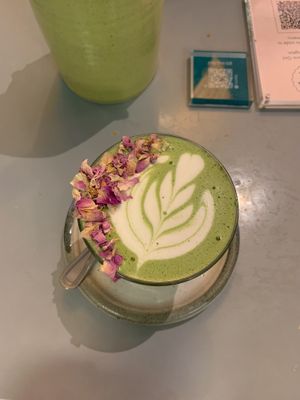 Rose Matcha  at Farm Girl Cafe in West London