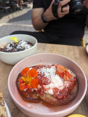 Strawberry Lime Pancakes at Farm Girl Cafe in West London
