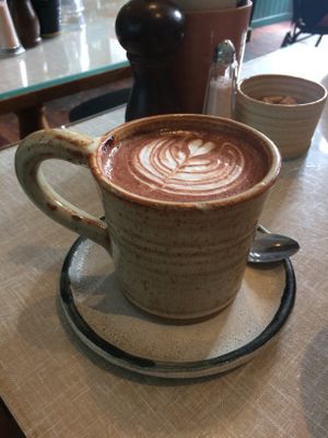 hot chocolate with almond milk at Farm Girl Cafe in West London