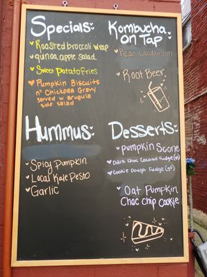 Outdoor daily specials at Hippy Chick Hummus in Frederick