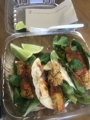 Buffalo tacos ! Spicy very flavorful . I like the contrast from the other menu items  at Hippy Chick Hummus in Frederick