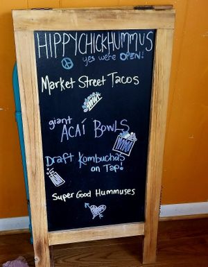 Hippy Chick Menu board at Hippy Chick Hummus in Frederick