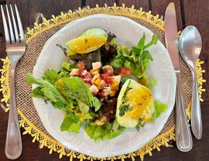 Delicious organic starter salad  at Nacasadela in Penedo