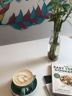 Maple oat milk latte at Leaves House | in Montreal