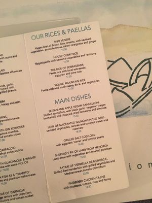 Vegan dishes marked in menu at Passio Mediterrania in Mahon