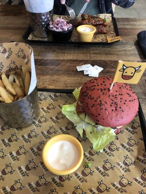 Better in colour burger & Nashville BBQ wings  at Got No Beef in Cardiff