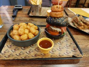 Freedom burger and tata tots at Got No Beef in Cardiff