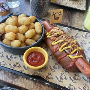 Classic hot dog with tater tots   at Got No Beef in Cardiff