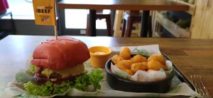 My burger&potatoes at Got No Beef in Cardiff