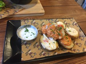 Loaded potato skins- yummy!  at Got No Beef in Cardiff