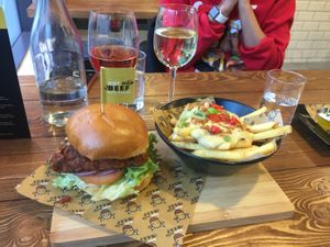 Hot chicken burger with loaded fries  at Got No Beef in Cardiff