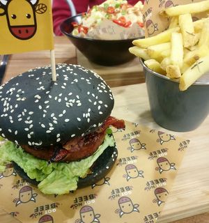 Burger and fries  at Got No Beef in Cardiff