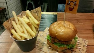 Chik'n style burger with normal chips. at Got No Beef in Cardiff