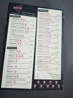 Menú at Pizzeria Trozo in Bilbao