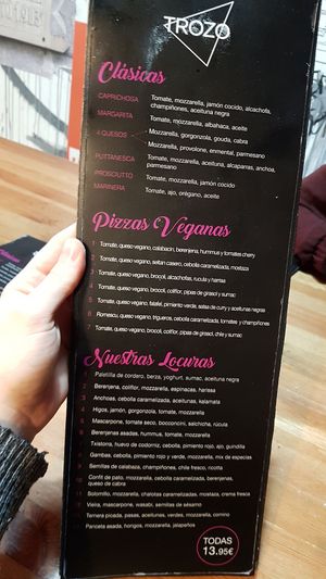 Menú at Pizzeria Trozo in Bilbao