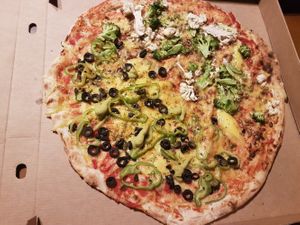 Amazing pizza! But I asked for no olives... at Pizzeria Trozo in Bilbao