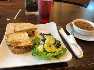 Cali Sandwich and Sweet Potato chili  at The Beanery Cafe and Bakery in California