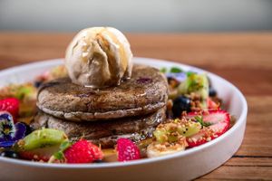 The latest vegan blueberry pancakes! at Fitz Cafe in Wagga Wagga