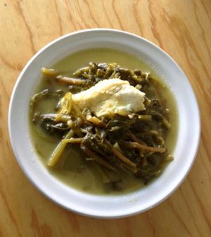 verdolagas en salsa verde  at El Mana Vegetarian in Mexico City