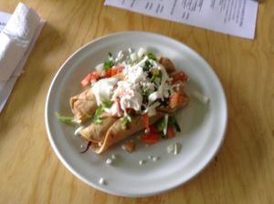 tacos compuestos rellenos de requeson y zanahoria con salsa mexicana  at El Mana Vegetarian in Mexico City