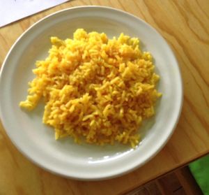 arroz amarillo de azafrán  at El Mana Vegetarian in Mexico City