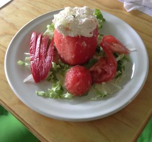 jitomate relleno de requeson  at El Mana Vegetarian in Mexico City