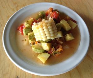 calabazas a la mexicana  at El Mana Vegetarian in Mexico City