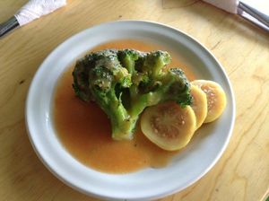 brocolo en salsa de guayaba  at El Mana Vegetarian in Mexico City