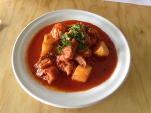 setas en guajillo  at El Mana Vegetarian in Mexico City