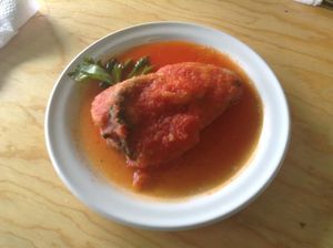 chile relleno de queso panela  at El Mana Vegetarian in Mexico City