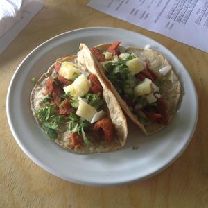 tacos al pastor  at El Mana Vegetarian in Mexico City