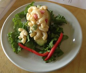 aguacate relleno de pasta  at El Mana Vegetarian in Mexico City