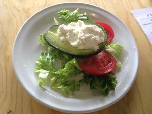 aguacate relleno de requeson  at El Mana Vegetarian in Mexico City