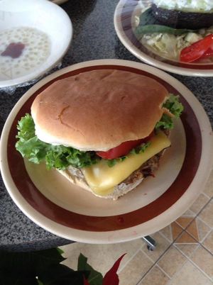 hamburguesa de croqueta de champiños riquisimas  at El Mana Vegetarian in Mexico City