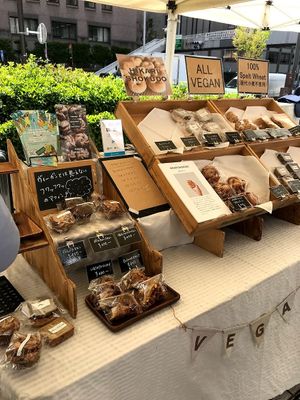 Vegan stand with lots of goodies, "Hikari Shokudo" at Farmer's Market - UNU in Tokyo