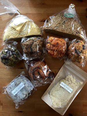 Goodies from "Hikari Shokudo", "Go Muffins Go" and "The Gift from a Goat" (bread) at Farmer's Market - UNU in Tokyo