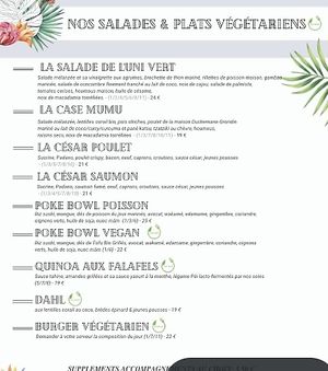 Menu with vegan/vegetarian options   at L'UniVert in Saint-paul